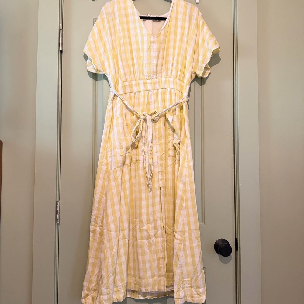 NWOT Madewell Yellow Gingham Midi Dress
